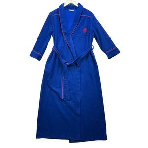 Bill Blass Blue Terry Cloth Bathrobe With Red Embroidered Logo & Piping